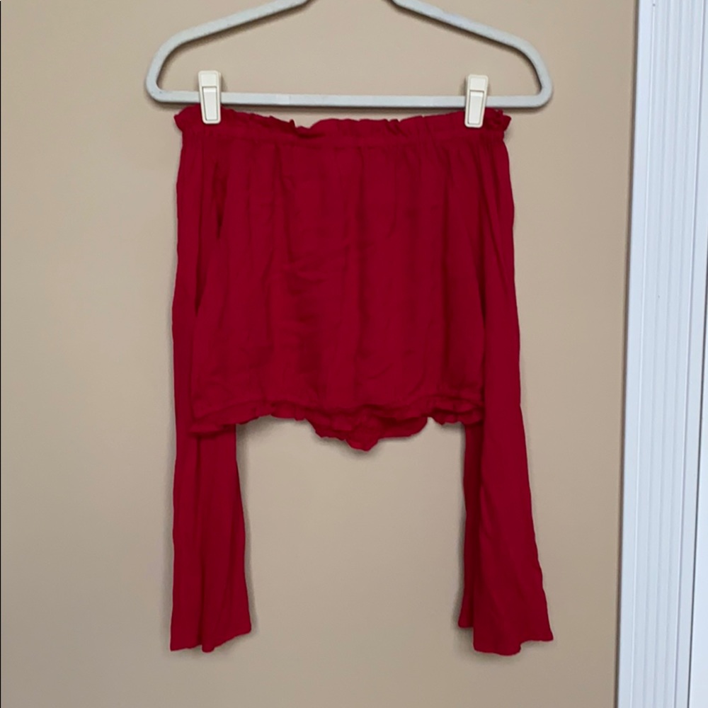Red Crop Top with Bell Sleeves